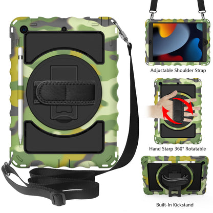 Tablet Case for Apple iPad 9th 8th 7th Gen (10.2 inch) 360 Rotating Hybrid Heavy Duty Kickstand Hand Strap Shoulder Strap Full Body Drop Protection Cover Green