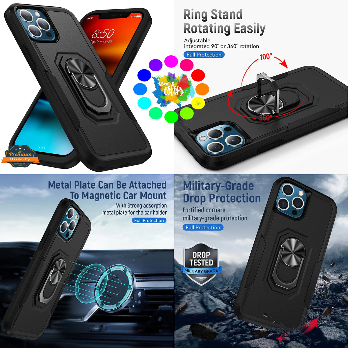 For Samsung Galaxy A17 5G Heavy Duty Rugged Hybrid, Dual-Layer Shockproof Protection with Magnetic Ring Stand Holder Case Cover