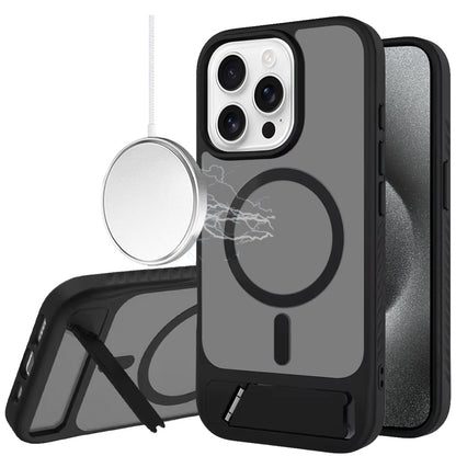 Phone Case for iPhone 15 Pro Max Matte Magnetic Metal Kickstand Shockproof Grip Anti Slip Durable Protective Heavy Duty Hybrid Cover