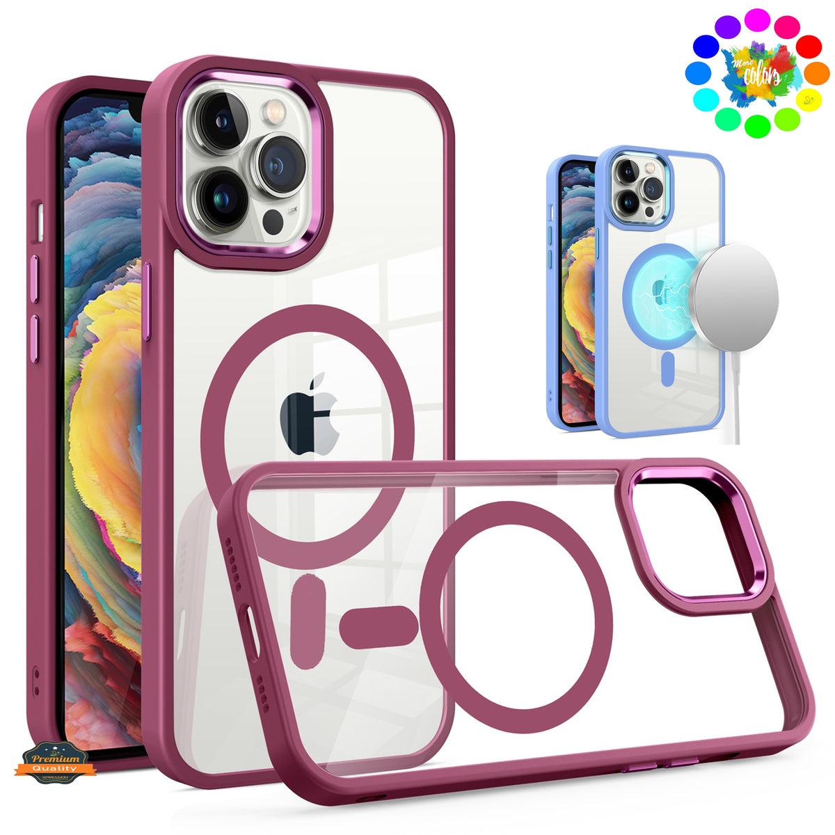 For Apple iPhone 17E /16E MagSafe Compatible Transparent Greatest Clear Acrylic with Color Frame Thick Hybrid TPU Hard Case Cover