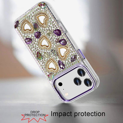 Phone Case for Apple iPhone 18 Pro Luxury Crystal Heart Rhinestone Diamond Bling Shockproof Hybrid Glitter Protective Stylish Durable Grip Cover