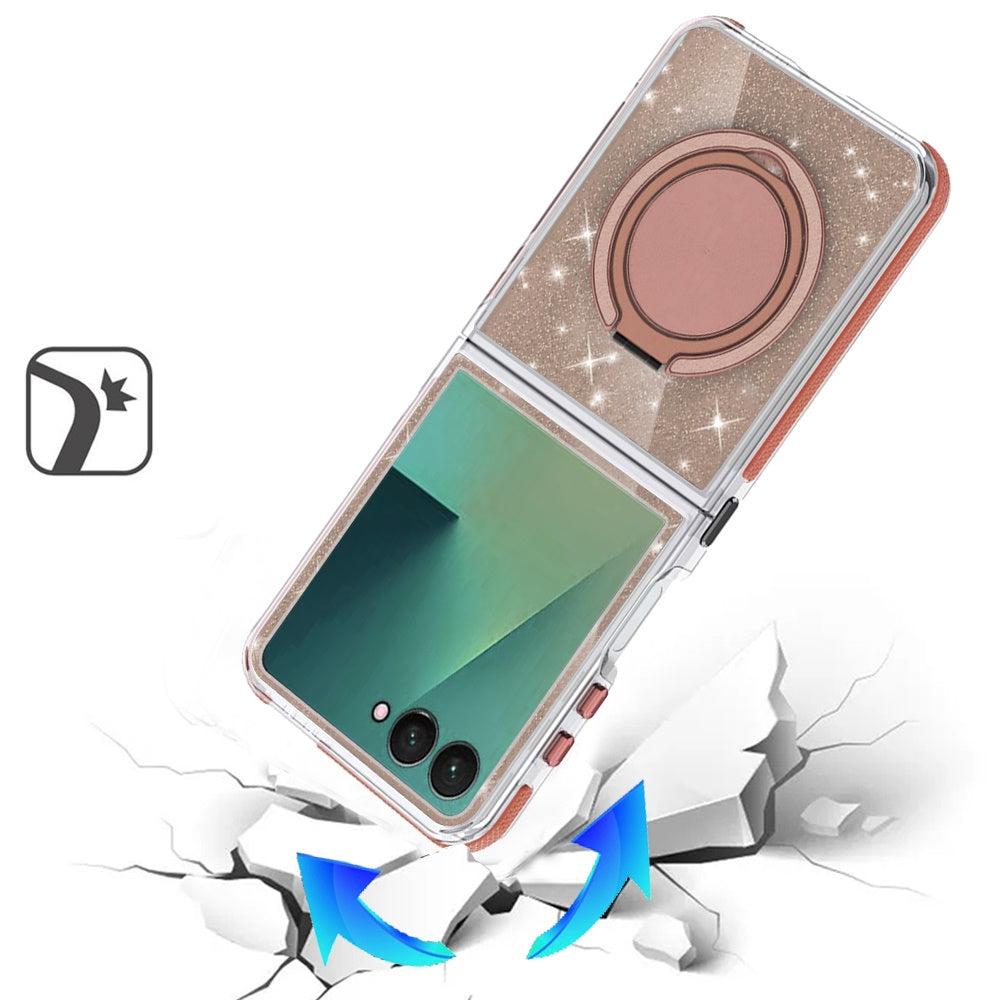 For Samsung Galaxy Z Flip 7 Slim Bling Glitter Sparkly Shimmer Hybrid with Magnetic Ring and 360° Rotational Stand [Compatible with Magsafe] Case Cover