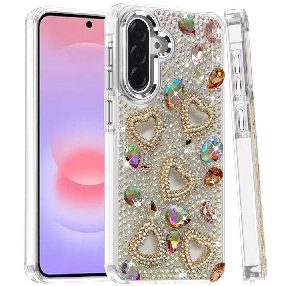Phone Case for Samsung Galaxy A37 Luxury Crystal Heart Rhinestone Diamond Bling Shockproof Hybrid Glitter Protective Stylish Durable Grip Cover