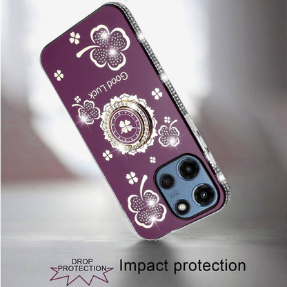 Phone Case for Moto G Stylus 5G 2026, Moto G Stylus 5G 2025 Glitter Diamond Ring Stand Sparkle Rhinestone Edge AntiSlip Kickstand Luxury Fashion Bumper Shockproof Cover Purple