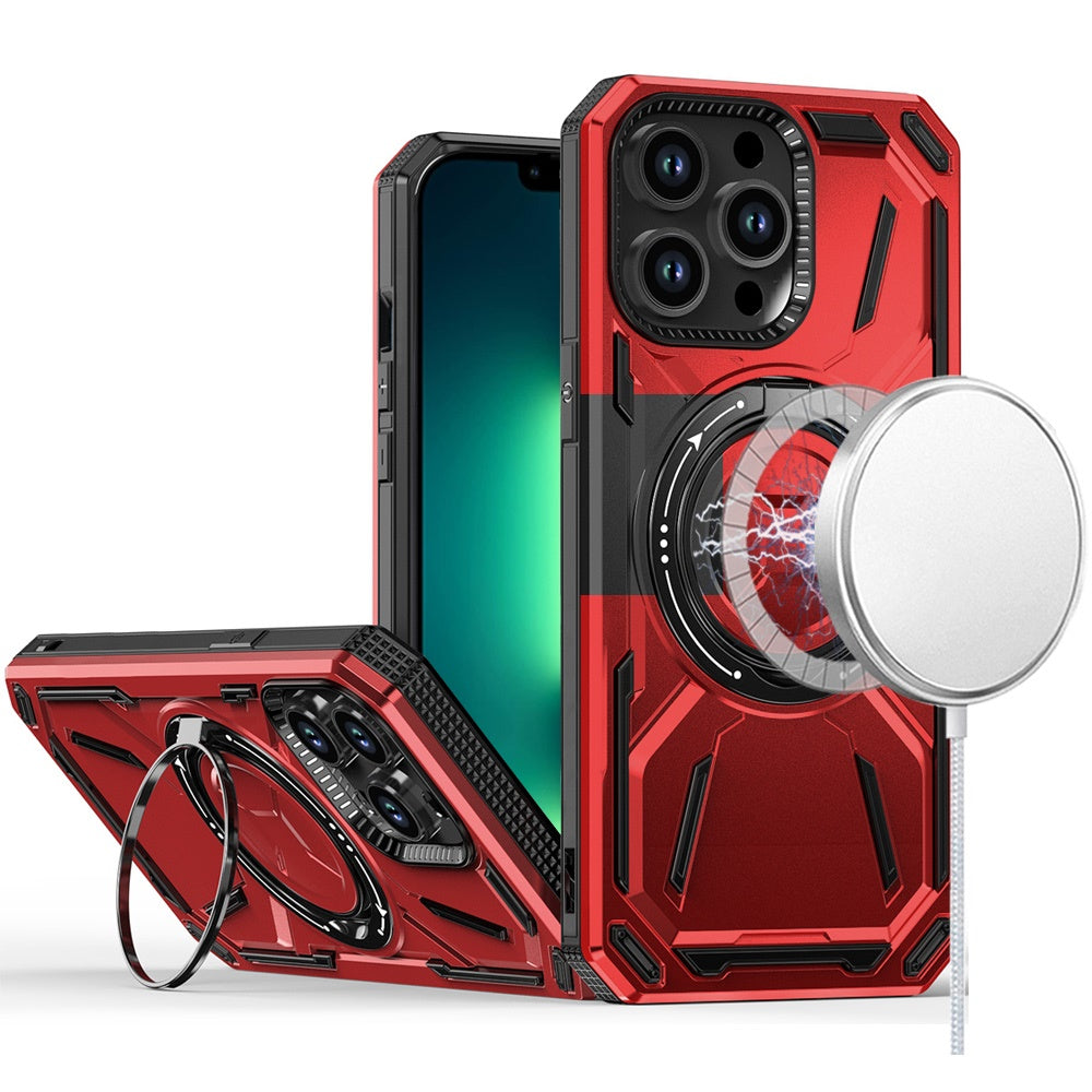 For Apple iPhone 12 Pro Max Hybrid Magnetic Ring and 360° Rotational Kickstand with MagSafe Compatible, Military Grade Drop Protection Case Cover Red