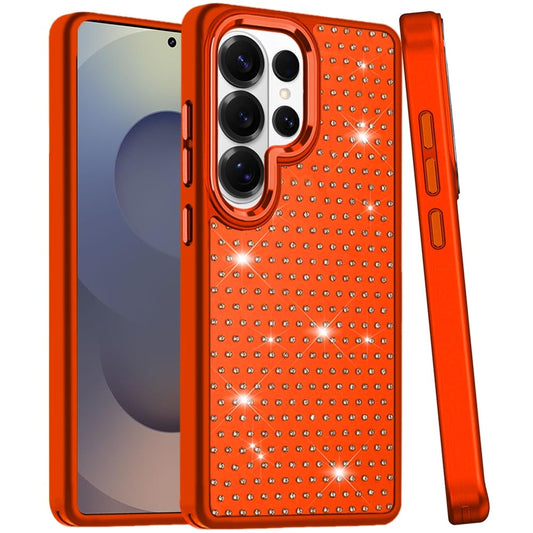 Phone Case for Samsung Galaxy S25 Ultra Luxury Diamond Bling Sparkle Chrome Metallic Edge Shockproof Durable Protective Stylish Premium Hybrid Design Cover Cosmic Orange