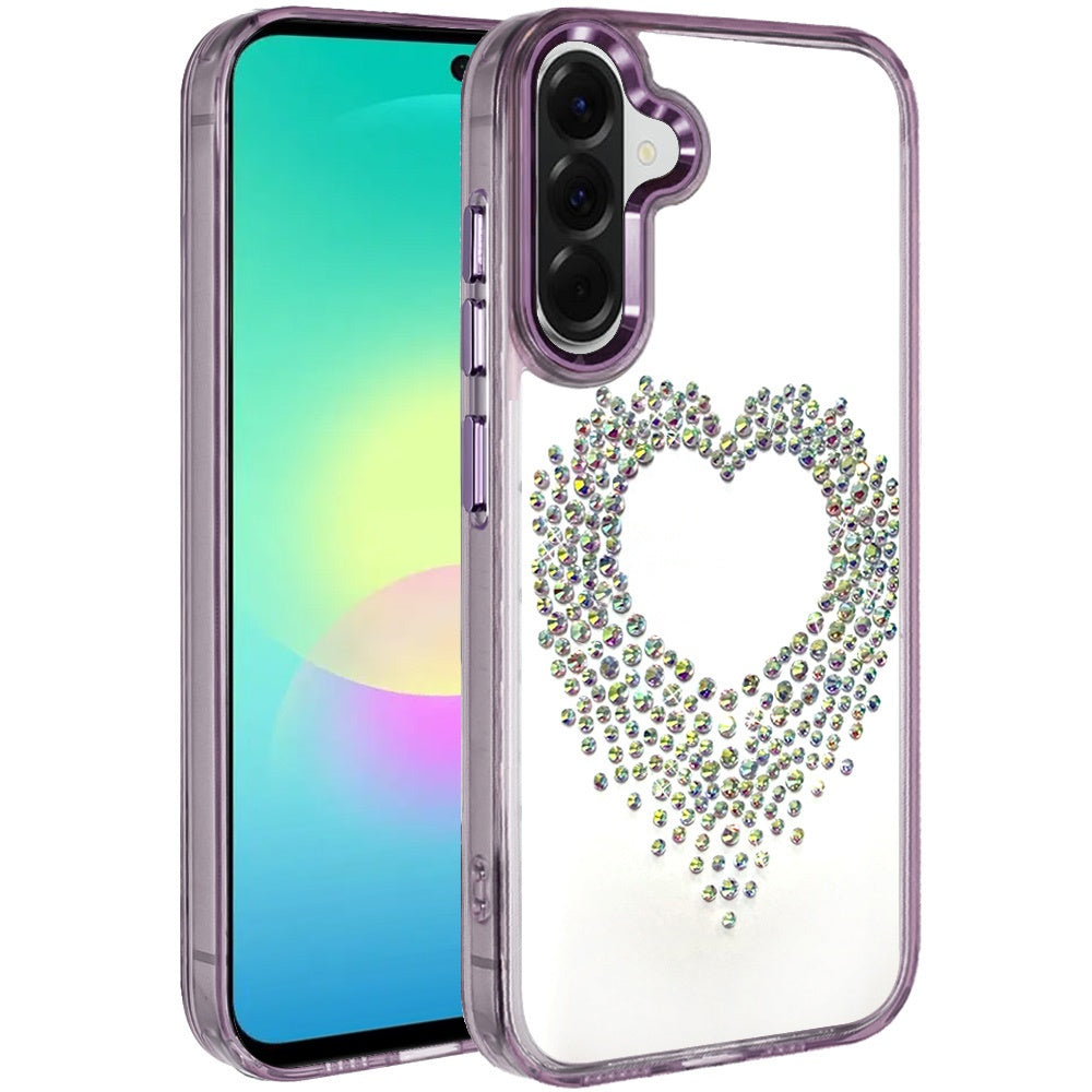 Phone Case for Samsung Galaxy A27 Angel Hearts Bling Shimmer Colorful Glitter Chrome Edge Shockproof Stylish Hybrid Design Cover