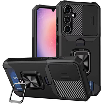 Phone Case for Galaxy A26 5G Card Holder Magnetic Ring Stand Shockproof Anti Slip Wallet Grip Protective Hybrid Design Cover Black