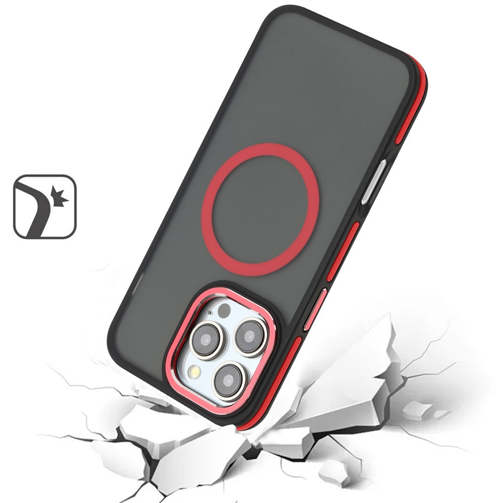 For Apple iPhone 16 (6.1") Frosted Translucent Back Hybrid with Magnetic Circle MagSafe Compatible, Military Grade Shockproof Slim Case Cover