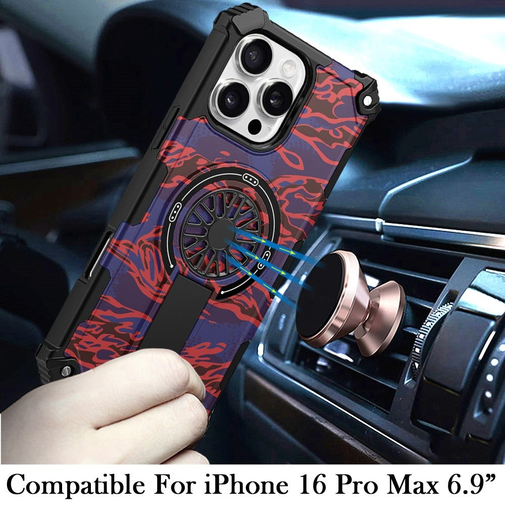 For iPhone 16 Pro Max (6.9") Texture Design Stylish Invisible Kickstand Case, MagSafe Compatible Hybrid Shockproof Cover, Car Mount Friendly Protector
