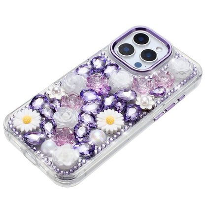 Phone Case for iPhone 15 Pro (6.1") Full Bling Rhinestone Glitter Floral Luxury Hybrid Shockproof Stylish Sparkling Protective Designer Ornament Cover