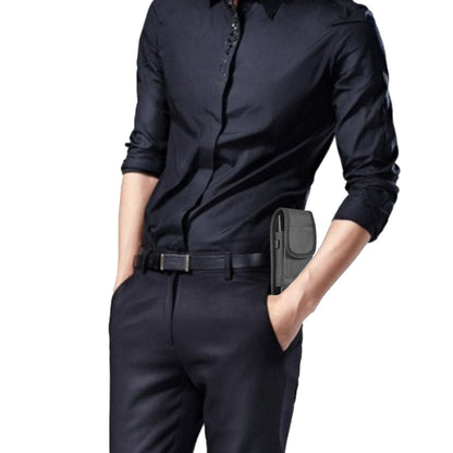 For Apple iPhone 16 Plus (6.7") Universal Vertical Nylon Pouch Cell Phone Case Holster with 2 Credit Card Slot, Belt Clip Loop, Velcro closure Cover [Black]
