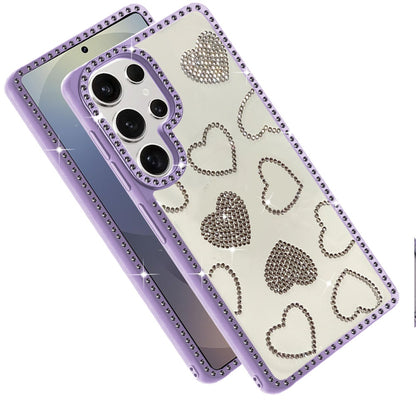 For Samsung Galaxy S25 Ultra Spread Love Glitter Shimmer Bling Diamond Edge Hybrid Drop Protection Shockproof Design Case Cover
