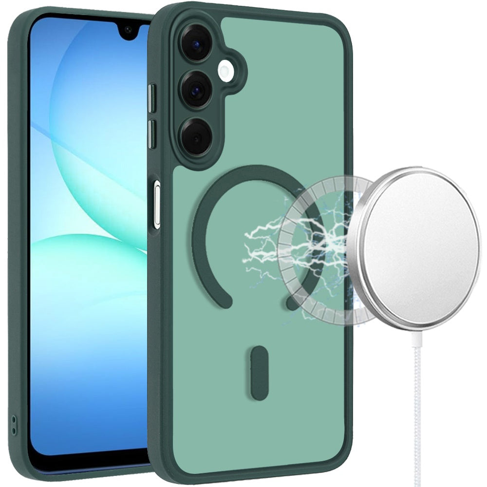 Phone Case for Galaxy A17 5G Matte Frosted Magnetic Back Hybrid Hard PC Soft TPU Camera Protection Slim Shock Absorbing Anti Fingerprint Cover Green