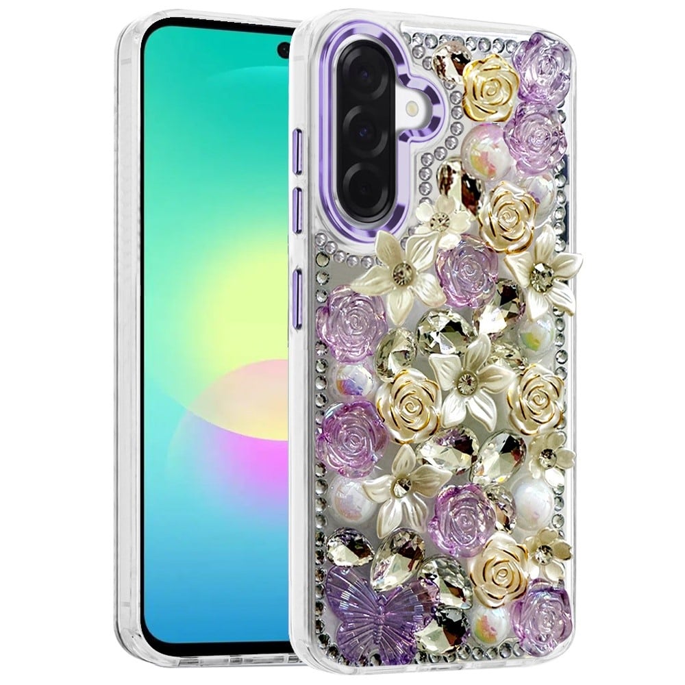 Phone Case for Samsung Galaxy A27 Luxury Rose Bling Rhinestone Glitter Floral Hybrid Shockproof Stylish Protective Designer Ornament Sparkle Cover