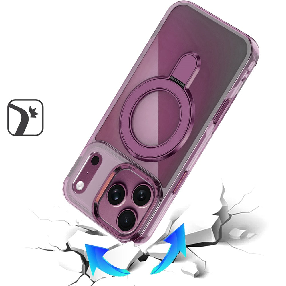 Phone Case for Apple iPhone 18 Pro/ iPhone 17 Pro Chrome Magnetic Ring Stand Rotational Shockproof Hybrid Kickstand Metal Finish Rugged Drop Protection Armor Cover Purple
