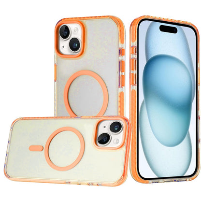 For Apple iPhone 11 Transparent Hybrid with Color-Matched Magnetic Circle, Rubber TPU Frame Hard PC Shockproof Case Cover Cosmic Orange