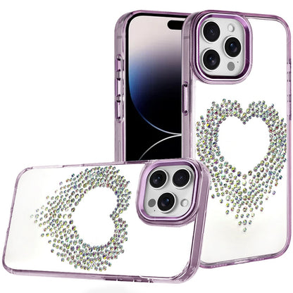 For Apple iPhone 17E /16E Angel Hearts Bling Glitter Diamond Hybrid TPU Cover, Colorful Frame Shockproof Protective Back Case Cover Purple