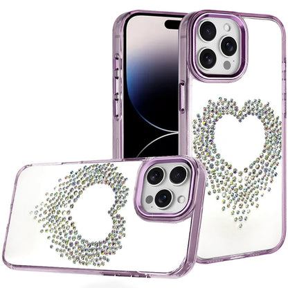 For iPhone 14 Pro Max (6.7") Angel Hearts Bling Glitter Diamond Hybrid TPU Cover, Colorful Frame Shockproof Protective Back Case Cover