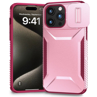 For Apple iPhone 16 Plus Slim Fit Shockproof Hybrid with Slide Camera Window Covering, Rugged Tpu Silicone Hard PC Bumper Case Cover Pink-Teal