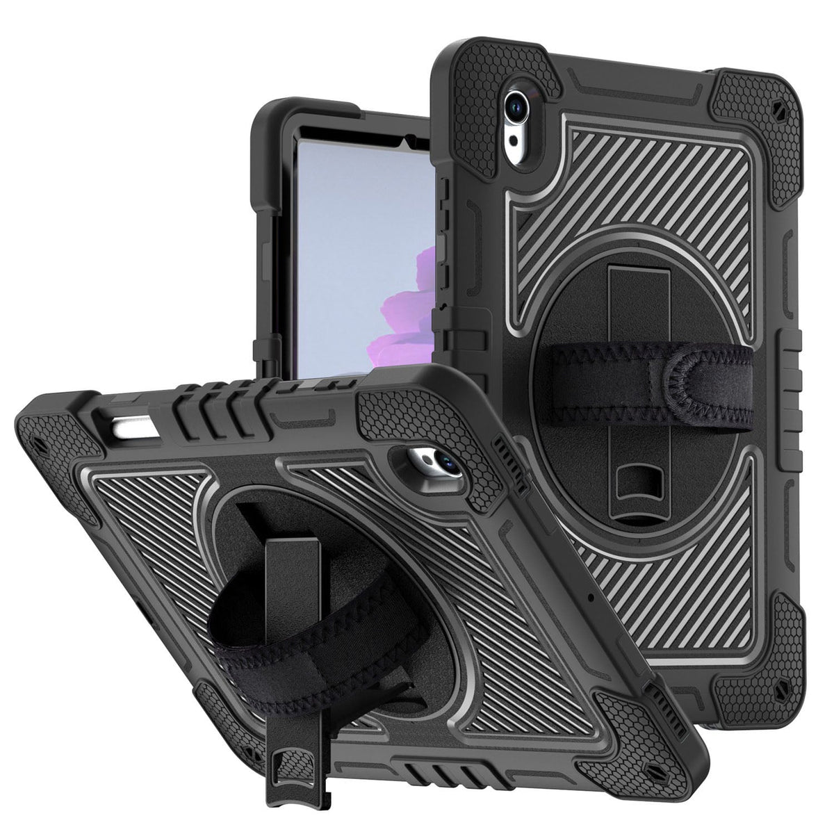 Multi Functional 3in1 Kickstand Hand Strap Shoulder Strap Pencil Holder Heavy Duty Shock Absorbing Rugged TPU