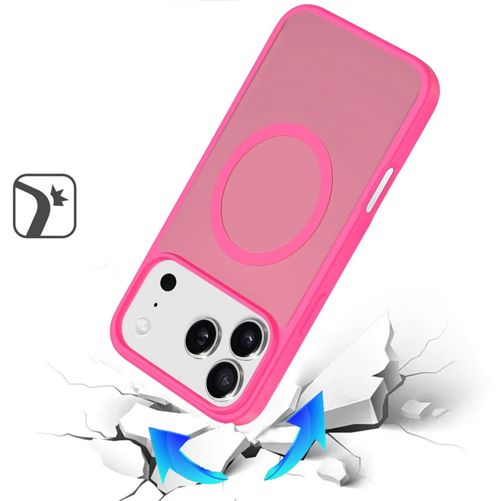 Phone Case for Apple iPhone 17 Pro Max (6.9") Magnetic Matte Hybrid Shockproof Smooth Grip Durable Camera Protection Anti-Slip Soft Touch Armor Cover Hotpink