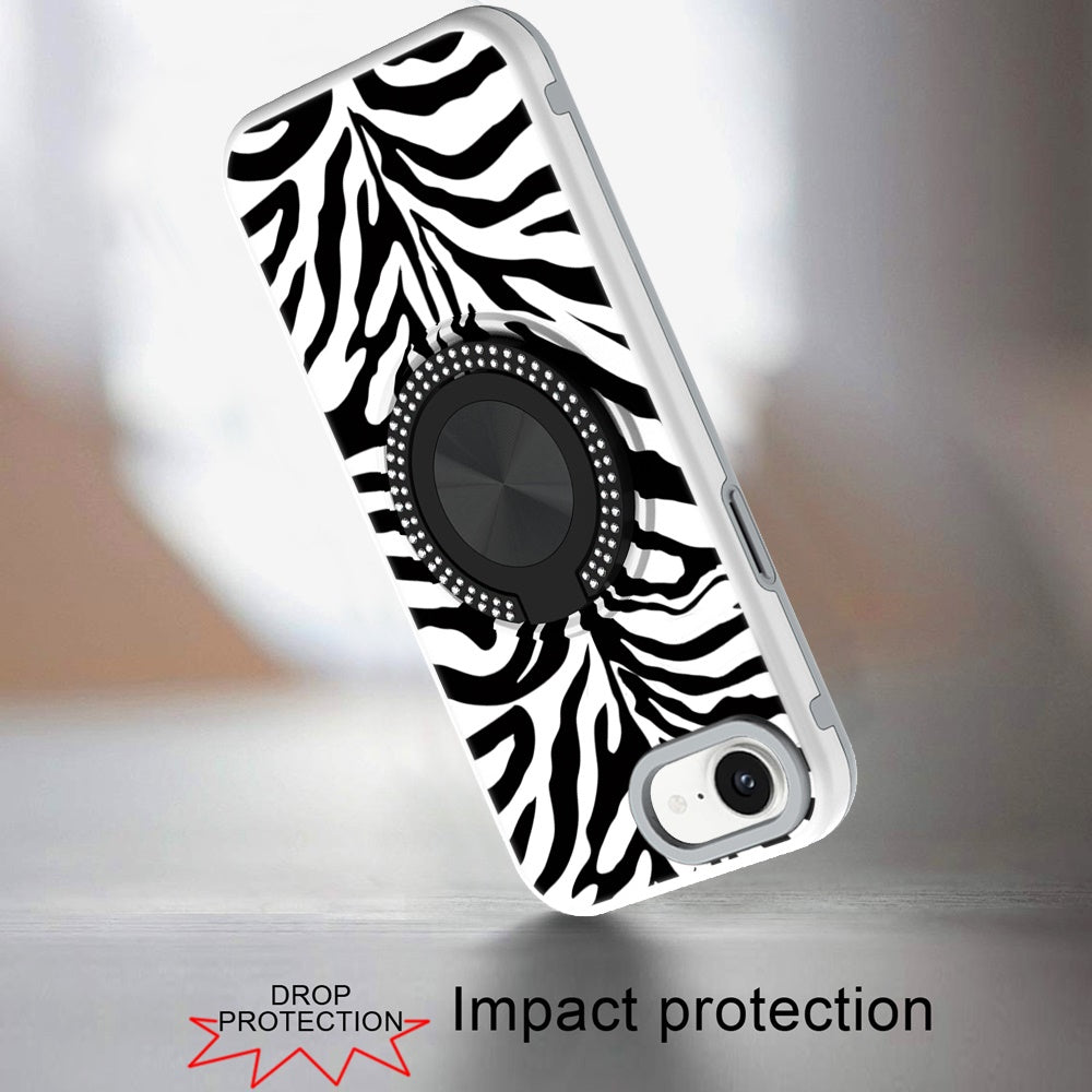 For Apple iPhone 17E /16E Pattern Design Hybrid with Invisible Ring Stand & Magnetic Back, Shockproof Protective Grip Case Cover