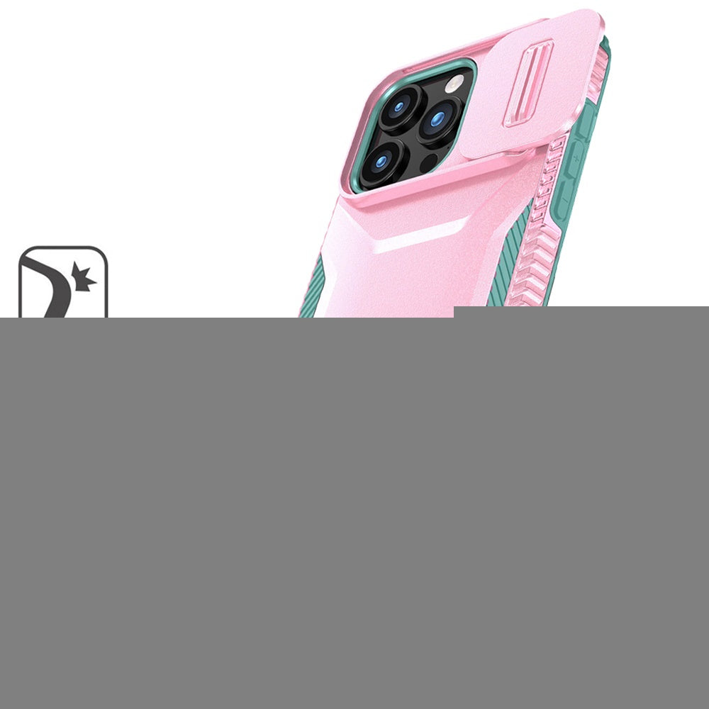 For Apple iPhone 16 Pro Slim Fit Shockproof Hybrid with Slide Camera Window Covering, Rugged Tpu Silicone Hard PC Bumper Case Cover Pink-Teal