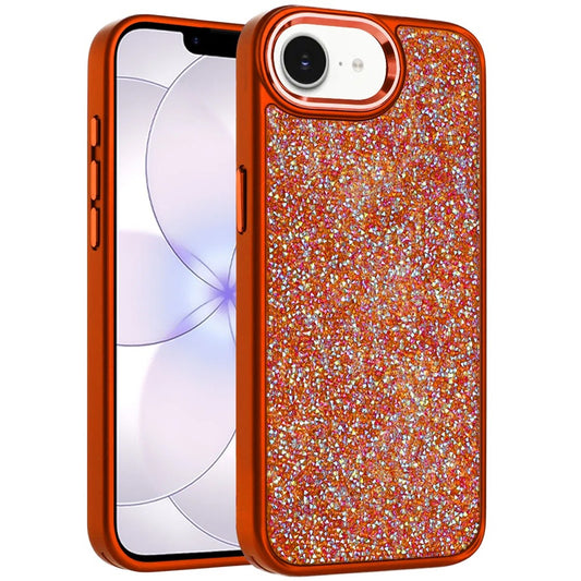 Phone Case for Apple iPhone 17E /16E Crystal Glass Bling Diamond Metallic Edge Shockproof Durable Protective Clear Hybrid Stylish Premium Design Cover Cosmic Orange