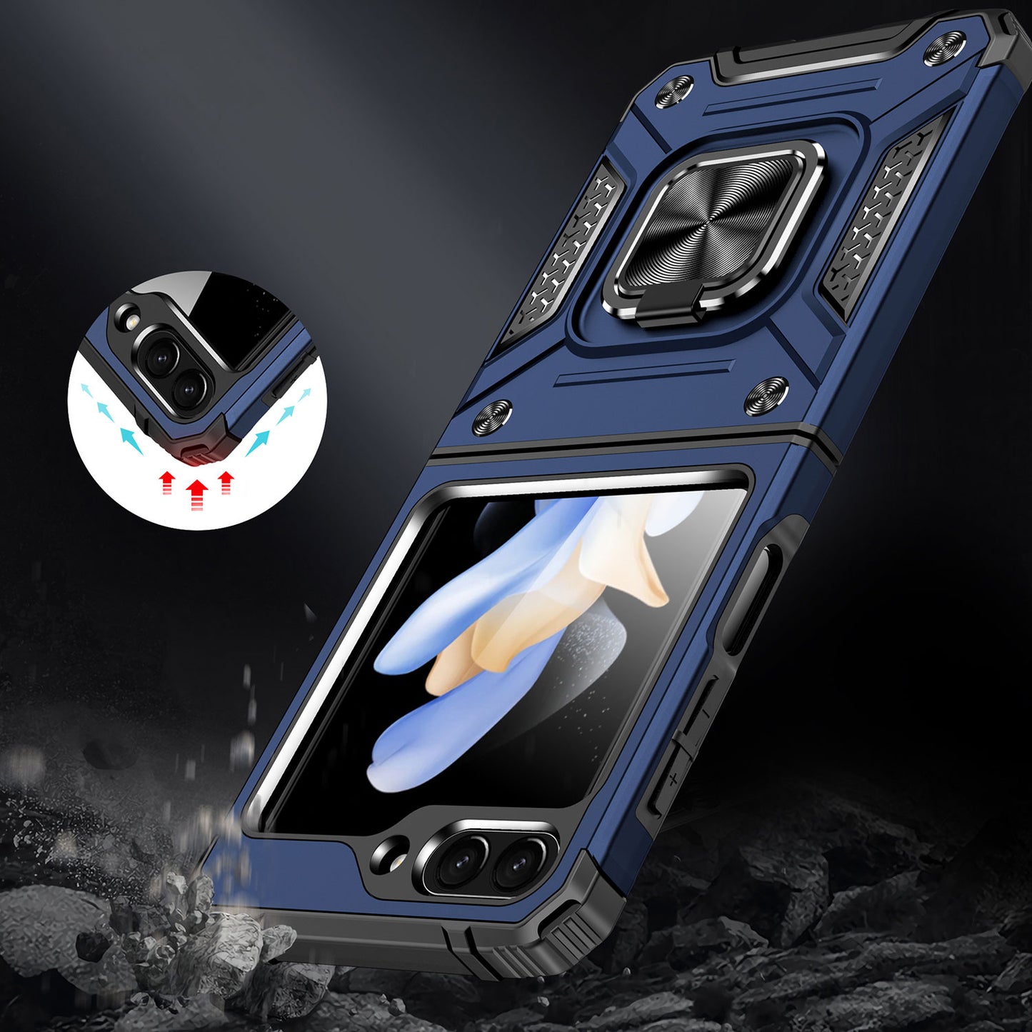 For Samsung Galaxy Z Flip 7 FE 360° Rotating Ring Kickstand with Magnetic Holder Hybrid Shockproof Rubber TPU Hard PC Case Cover