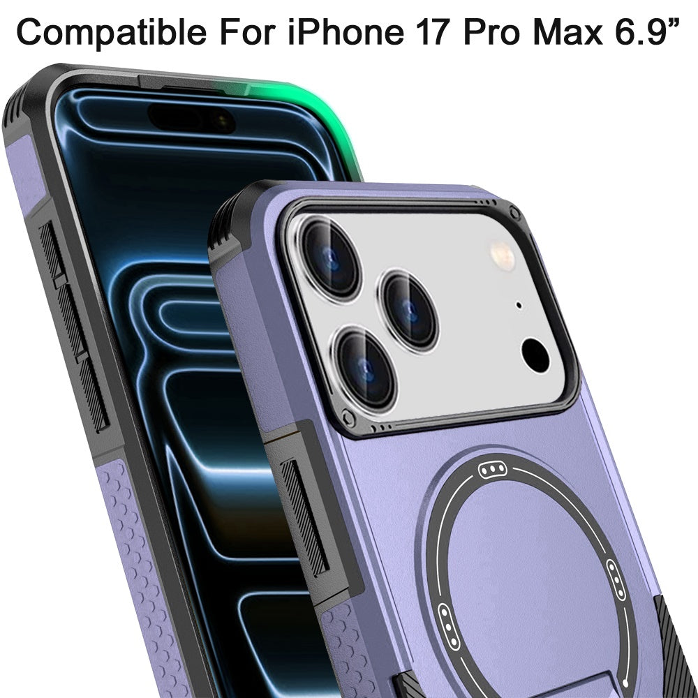 Phone Case for Apple iPhone 17 Pro Max (6.9") Magnetic Kickstand Rugged Shockproof Armor Grip Anti Slip Heavy Duty Protective Matte Stand Hybrid Cover Purple