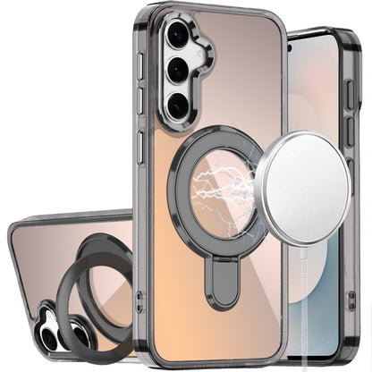 For Samsung Galaxy S26 Chrome Hybrid with Rotating Magnetic Circle Ring Stand, Slim Shockproof Hybrid Case Cover