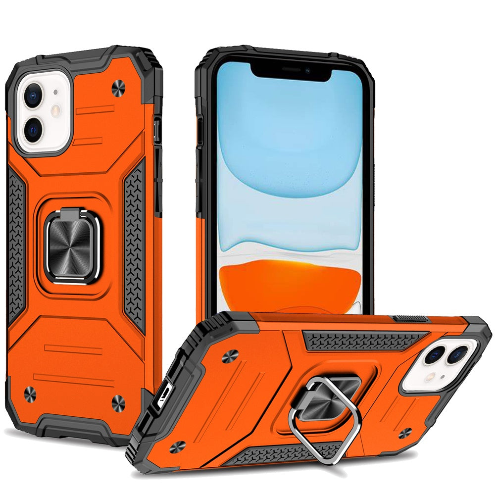 For Apple iPhone 11 Armor Hybrid Magnetic Stand with Ring Holder Kickstand Shockproof Heavy-Duty Durable Rugged TPU Dual Layer Case Cover Cosmic Orange