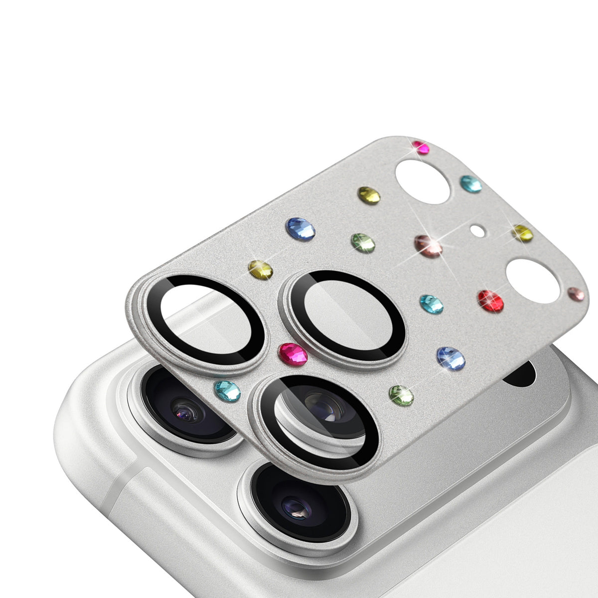 Camera Lens Protector for Apple iPhone 18 Pro Diamond Metal Tempered Glass Camera Lens Protector Bling Rhinestone Decorative Camera Protection Design Silver