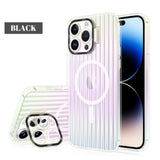 For Apple iPhone 15 Pro Max (6.7") Built-in Camera Kickstand Shockproof Iridescent Holographic Colorful TPU Protective  Phone Case Cover