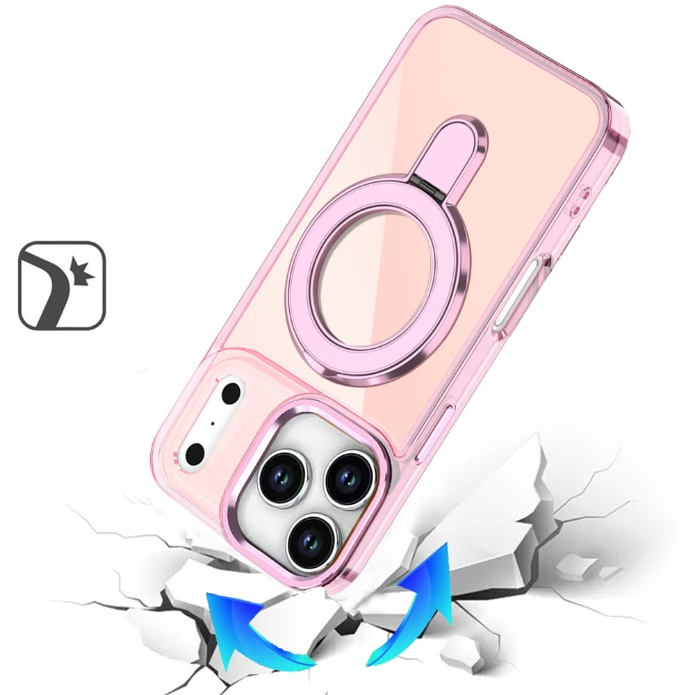 Phone Case for Apple iPhone 18 Pro Chrome Magnetic Ring Stand Rotational Shockproof Hybrid Kickstand Metal Finish Rugged Drop Protection Armor Cover