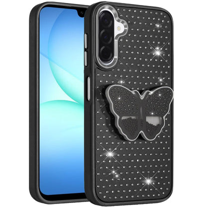 Phone Case for Samsung Galaxy A17 5G Butterfly Grip Pop Stand Diamond Sparkle Hybrid Shockproof Metal Button Slim Protective Grip Decorative Design Cover