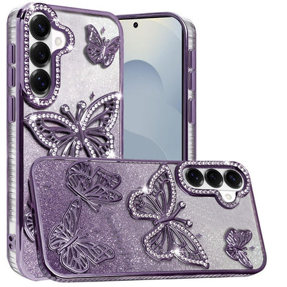 For Samsung Galaxy S26 Luxury Butterfly Sparkle Glitter Diamond Crystal Rhinestone Shimmer Bling Plating Thick TPU Hard PC Case Cover
