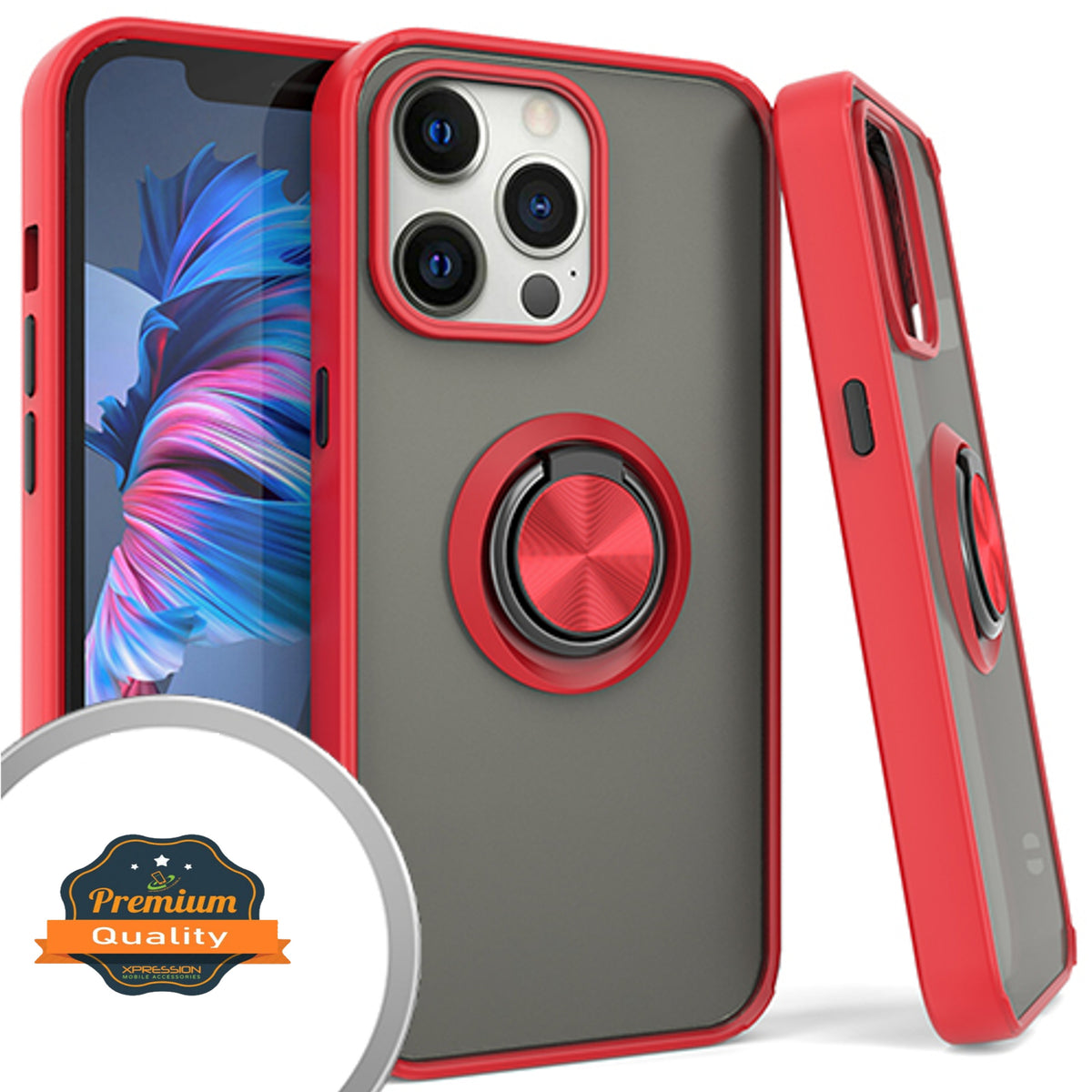 For Apple iPhone 16 Pro Max (6.9") Finger Ring Stand Holder Kickstand Hybrid Frosted Matte TPU Hard Frame Shock-Absorption Case Cover