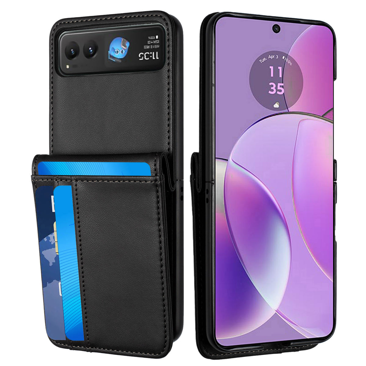 Phone Case for Motorola Razr 2026, Razr 2025, Razr 2024 Leather Credit Card Slots Holder Wallet Style Hybrid Shockproof Protective Slim Fit Pouch Shell Cover Black