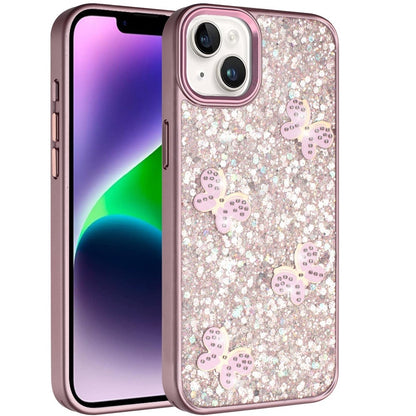 Phone Case for Apple iPhone 14/13 Cute Butterfly Diamond Glitter Metallic Hybrid Shockproof Shimmer Grip Stylish Protective Luxury Designer Cover