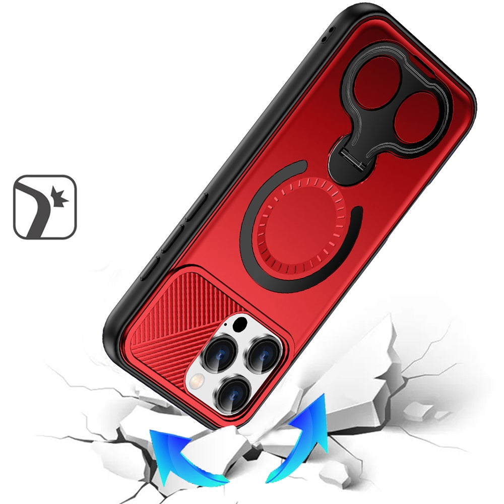 For iPhone 16 Pro Max (6.9") Hybrid with Invisible 2 Hole Ring Stand Magnetic back Car Mount Friendly Protector Protector