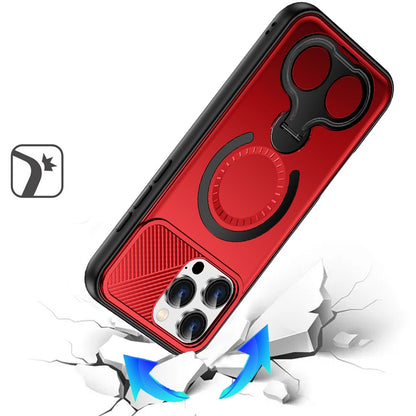 For iPhone 16 Pro Max (6.9") Hybrid with Invisible 2 Hole Ring Stand Magnetic back Car Mount Friendly Protector Protector