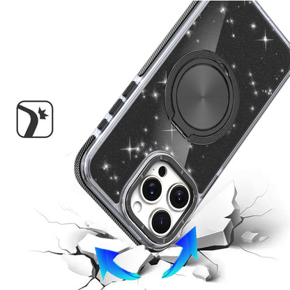 For Samsung Galaxy Z Flip 7 Slim Bling Glitter Sparkly Shimmer Hybrid with Magnetic Ring and 360° Rotational Stand [Compatible with Magsafe] Case Cover