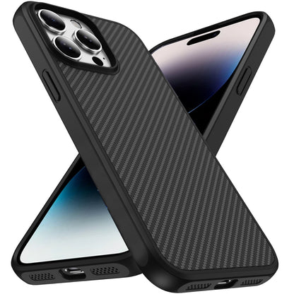 For Apple iPhone 13 Pro Max Carbon Fiber Design with Magnetic HQ 2.0mm Thick Hybrid Shockproof Rubber Hard PC Case Cover Black