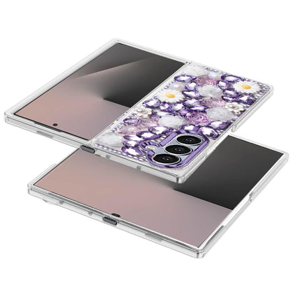 Phone Case for Samsung Galaxy Z Fold 7 Full Bling Rhinestone Glitter Floral Luxury Hybrid Shockproof Stylish Sparkling Protective Designer Ornament Cover
