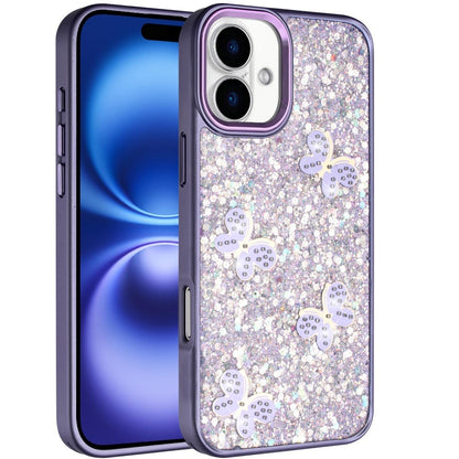 For Apple iPhone 17 (6.3") Cute Butterfly Crystal Diamond Glitter Case Sparkle Bling Frame Metallic Edges, Shimmer TPU Hybrid Case Cover