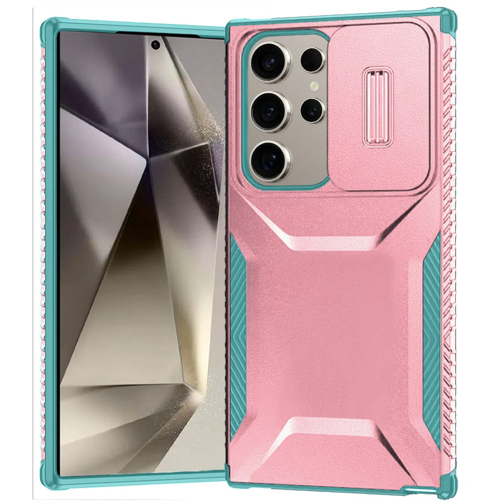 For Samsung Galaxy S25 Ultra Slim Fit Shockproof Hybrid with Slide Camera Window Covering, Rugged Tpu Silicone Hard PC Bumper Case Cover Midnight Green