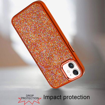 Phone Case for Apple iPhone 12 /12 Pro Crystal Glass Bling Diamond Metallic Edge Shockproof Durable Protective Clear Hybrid Stylish Premium Design Cover Cosmic Orange