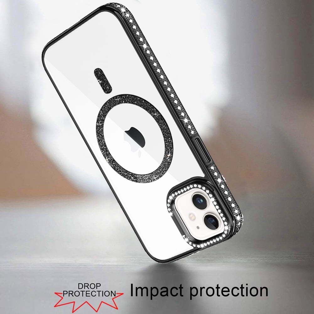 Phone Case for Apple iPhone 12 /12 Pro Luxury Diamond Bling Edged Magnetic Glitter Shockproof Hybrid with Camera Kickstand Durable Grip Cover
